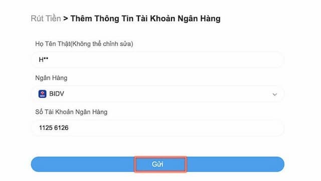 Điền thông tin rút tiền 8xbet